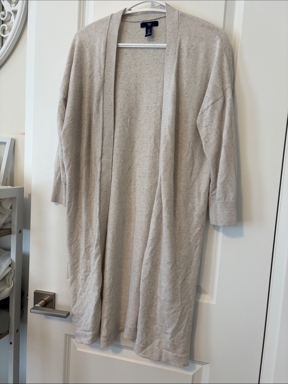 GAP Open-Front Long Cardigan in Light Oatmeal